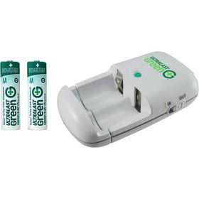 Green Travel Charger with 2 AA Green Batteriesgreen 