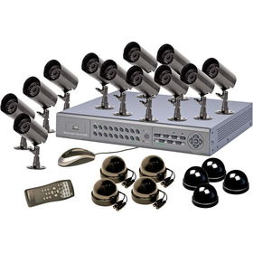 16-Channel DVR With 12 Bullet Cameras, 4 Dome Cameras And 4 Simulated Dome Cameraschannel 