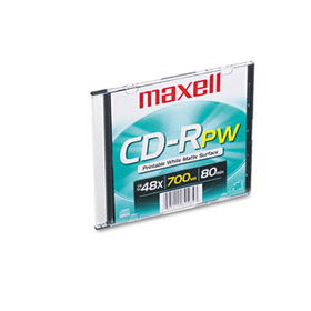 CD-R Disc, 650MB/74min, 48x, w/Slim Jewel Case, Printable White Surfacemaxell 