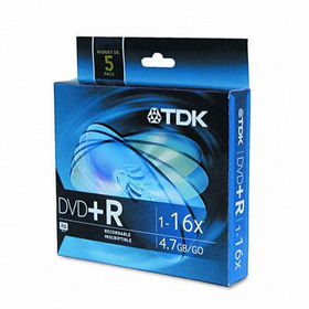 TDK 48576 - DVD+R Discs, 4.7GB, 16x, w/Slim Jewel Cases, 5/Packtdk 