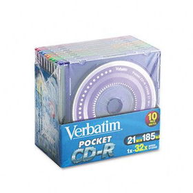 Pocket CD-R Discs, 185MB/21min, 32x, Slim Cases, Assorted Colors, 10/Packverbatim 