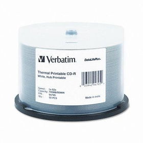 CD-R Discs, 700MB/80min, 52x, Spindle, White, 50/Packverbatim 