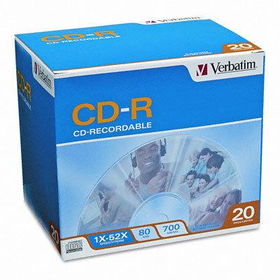 CD-R Discs, 700MB/80min, 52x, w/Slim Jewel Cases, Silver, 20/Packverbatim 