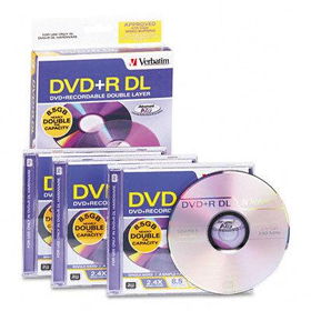 Dual-Layer DVD+R Discs, 8.5GB, 2.4x, w/Jewel Cases, 3/Pack, Silververbatim 