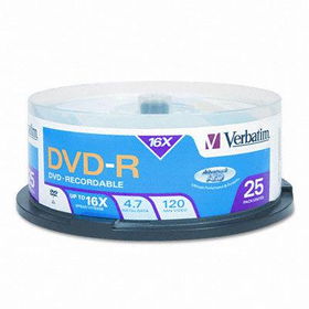 DVD-R Discs, 4.7GB, 16x, Spindle, Matte Silver, 25/Packverbatim 