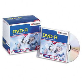 Verbatim 95069 - DVD-R Discs, 4.7GB, 16x, w/Slim Jewel Cases, Matte Silver, 20/Packverbatim 