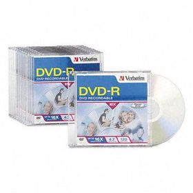 DVD-R Discs, 4.7GB, 16x, w/Slim Jewel Cases, 10/Packverbatim 