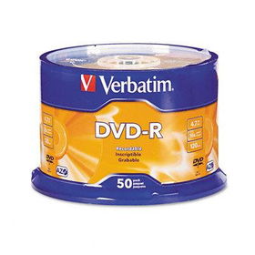 DVD-R Discs, 4.7GB, 16x, Spindle, Silver, 50/Packverbatim 