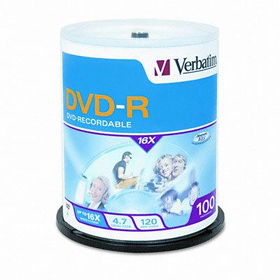 DVD-R Discs, 4.7GB, 16x, Spindle, Silver, 100/Packverbatim 