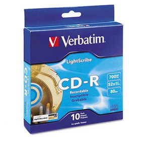 LightScribe CD-R Discs, 700MB/80min, 52x, Spindle, Gold, 10/Packverbatim 