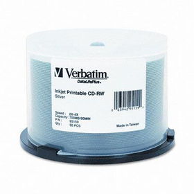 CD-RW Discs, 700MB/80min, 4x, Spindle, Silver, 50/Packverbatim 