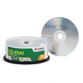 CD-RW Discs, 700MB/80min, 4X, Spindle, Matte Silver, 25/Packverbatim 