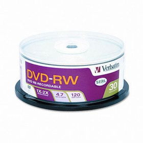 DVD-RW Discs, 4.7GB, 2x, Spindle, 30/Packverbatim 