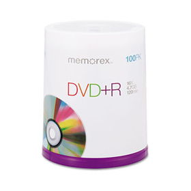 DVD+R Discs, 4.7GB, 16x, Spindle, Silver, 100/Packmemorex 