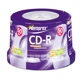 CD-R Discs, 700MB/80min, 52x, Spindle, Silver, 50/Packmemorex 