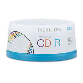 CD-R Discs, 700MB/80min, 52x, Spindle, White, 30/Packmemorex 