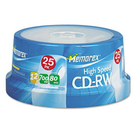 Memorex CD-RW 8x-12x, 700MB/80 min, High-Speed, Spindle, Silver, 25/Packmemorex 