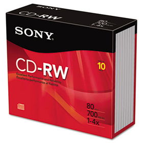 Sony 10CDRW700R - CD-RW Discs, 700MB/80min, 4x, w/Jewel Cases, Silver, 10/Packsony 