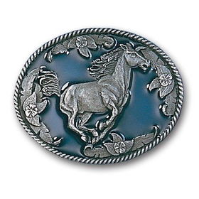 Pewter Belt Buckle - Galloping Horsepewter 