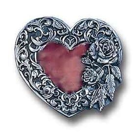 Belt Buckle - Heart Rose and Leaf Borderpewter 