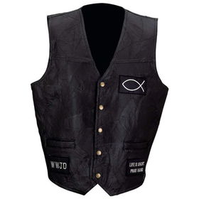 Giovanni Navarre&reg; Italian Stone&trade; Design Genuine Leather Vest with Embroidered Christian Patches (2X)giovanni 