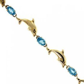 Yellow Gold Dolphin Link 7in Bracelet Oval Blue Topazyellow 