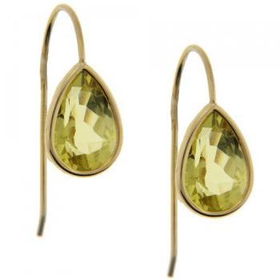 Solid Gold French Wire Earrings Bezel Set Lemon Quartzsolid 