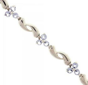 14KT White Gold Flower Link Bracelet Tanzanite Diamondwhite 