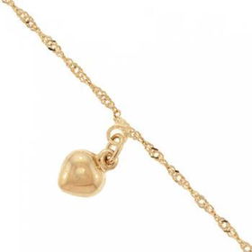 14KT Gold Anklet Singapore Chain & Puff Heart Pendantgold 