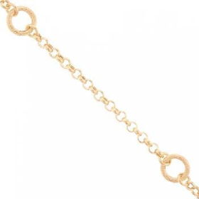 14K Yellow Gold Rolo Anklet Circle Accents  Lobsteryellow 