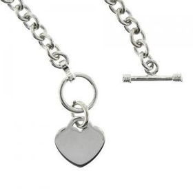 Solid 925 Silver Toggle Charm Bracelet w/ Dangle Heartsolid 