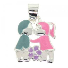 Sterling Silver Kiss Each Other Enamel Flower Pendantsterling 