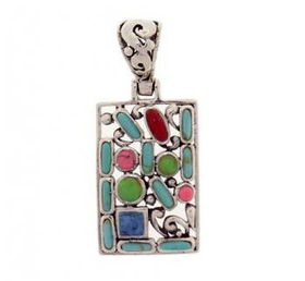 Sterling Silver Dangle Mosaic Pendant Turquoise & Jadesterling 