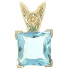 14KT SOLID GOLD PENDANT PRINCESS BLUE TOPAZ SOLITAIREsolid 