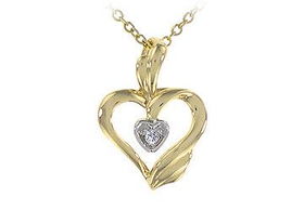 Diamond Heart Pendant : 14K Yellow Golddiamond 