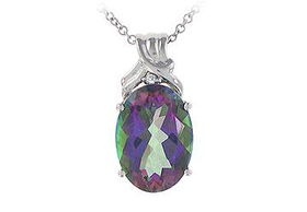 Mystic Topaz and Diamond Pendant : 14K White Gold - 7.50 CT TGWmystic 