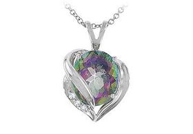 Mystic Topaz and Diamond Heart Pendant : 14K White Gold - 6.00 CT TGWmystic 