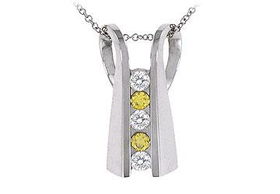 Yellow Sapphire and Diamond Pendant : 14K White Gold - 1.00 CT TGWyellow 