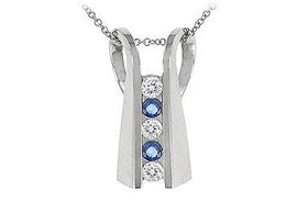 Blue Sapphire and Diamond Pendant : 14K White Gold - 1.00 CT TGWblue 