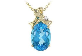 Blue Topaz and Diamond Pendant : 14K Yellow Gold - 7.75 CT TGWblue 