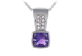 Amethyst and Diamond Pendant : 14K White Gold - 2.25 CT TGWamethyst 