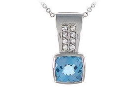 Blue Topaz and Diamond Pendant : 14K White Gold - 2.25 CT TGWblue 