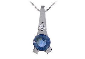 Blue Sapphire and Diamond Pendant : 14K White Gold - 1.00 CT TGWblue 