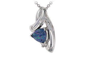 Opal and Diamond Pendant : 14K White Gold - 0.50 CT TGWopal 