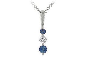 Three Stone Sapphire & Diamond Pendent : 14K White Gold - 1.00 CT TGWstone 