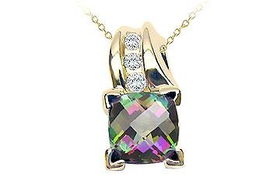 Mystic Topaz and Diamond Pendant : 14K Yellow Gold - 1.50 CT TGWmystic 