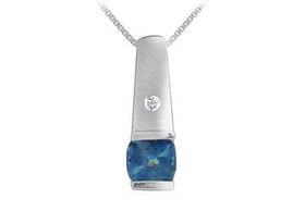 Blue Topaz and Diamond Pendant : 14K White Gold - 1.00 CT TGWblue 