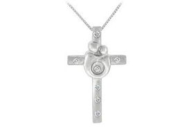 Diamond Cross Pendant : 14K White Gold - 0.10 CT Diamondsdiamond 