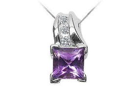 Amethyst and Diamond Pendant : 14K White Gold - 1.25 CT TGWamethyst 