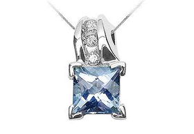 Aquamarine and Diamond Pendant : 14K White Gold - 1.25 CT TGWaquamarine 